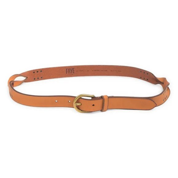 Frye Covered D-Ring Twisted Stud Tan Leather 25mm Belt display picture 3